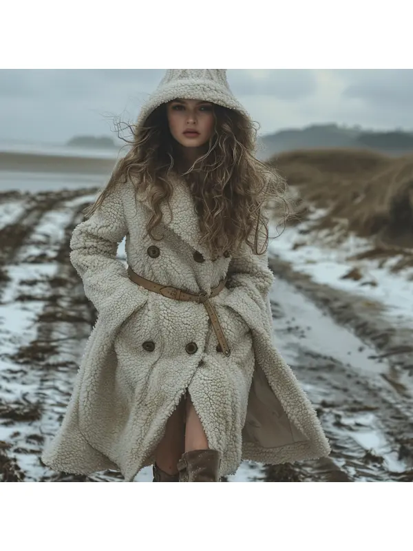 Retro Solid Color Lace-up Coat - Cominbuy.com 