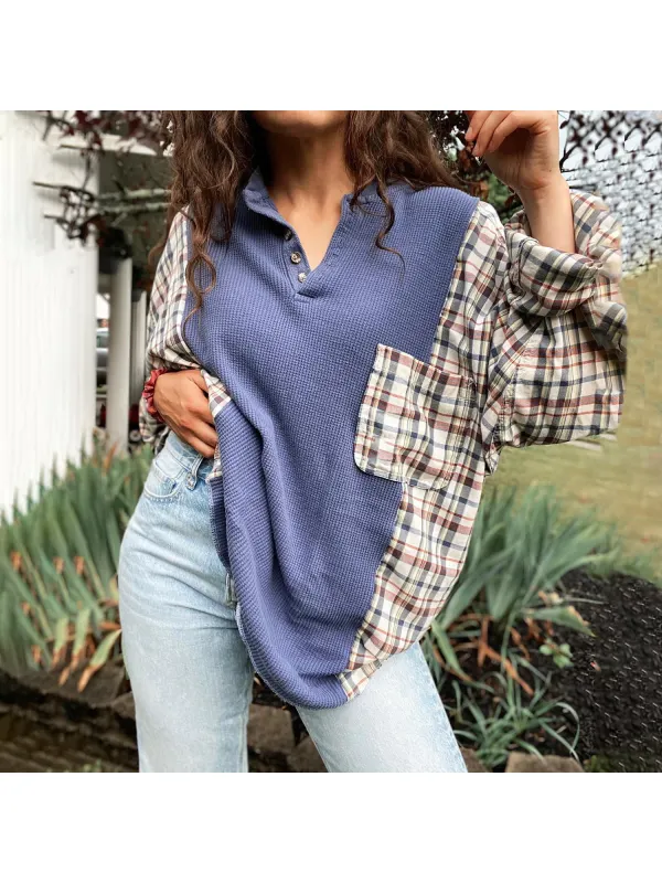 Women's Casual Plaid Button Sweatshirt - Cominbuy.com 