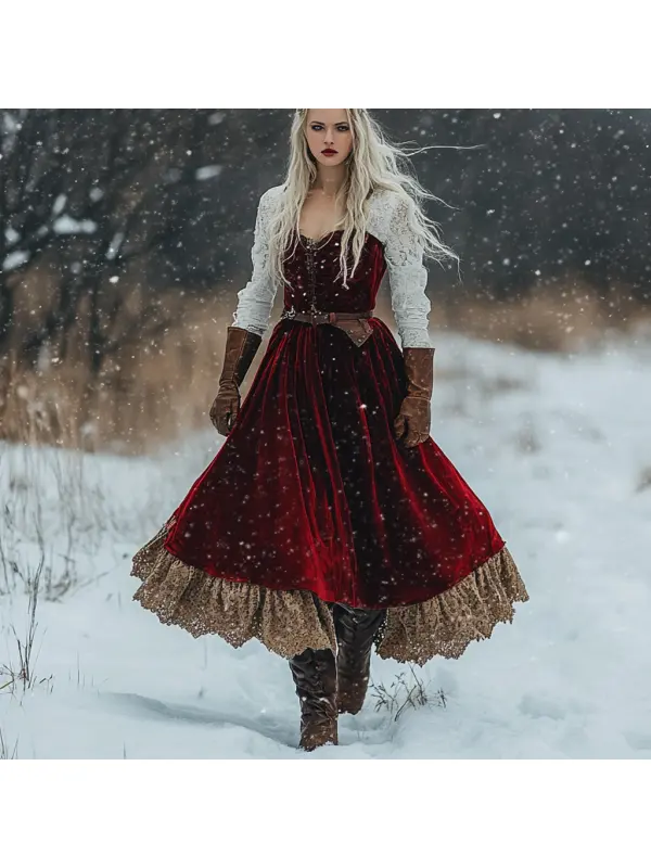 Women's Fall Winter Velvet Maxi Dress Elegant Long Sleeve Dress - Cominbuy.com 