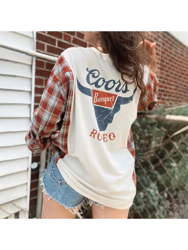 Casual Outdoor Denim Printed Plaid Sweatshirt - Cominbuy.com 