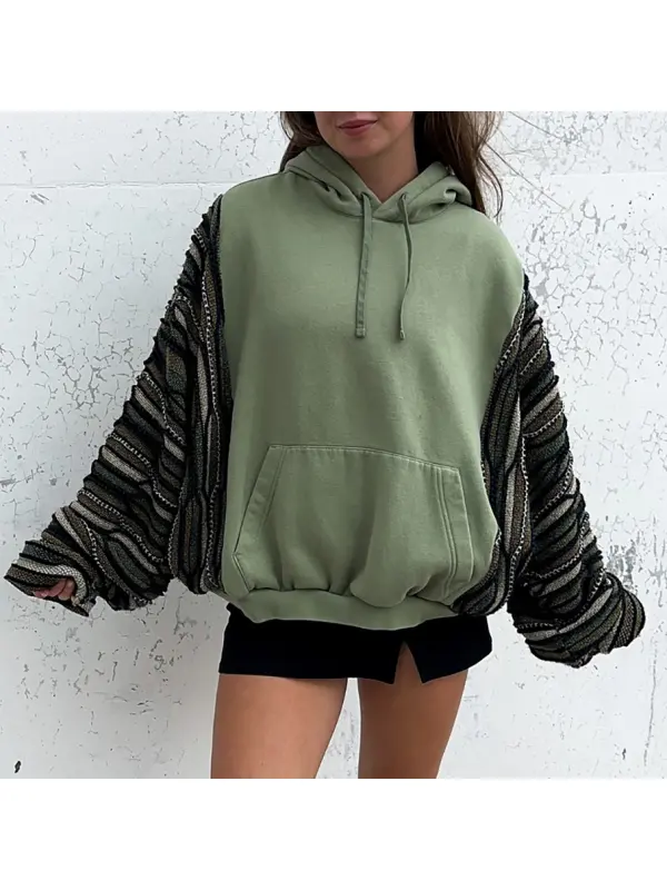 Women's Patchwork Striped Hooded Sweatshirt - Cominbuy.com 