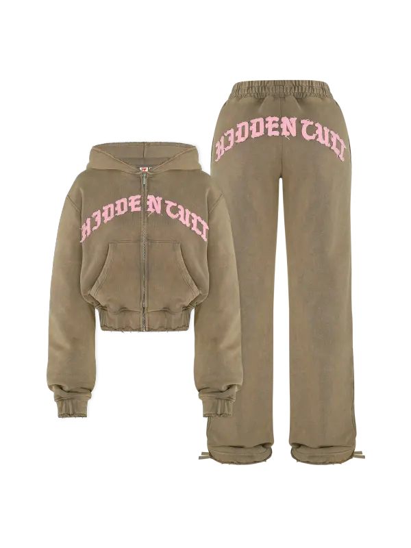 Macaroon Distressed Relaxed Sweatsuit Set - Machoup.com 