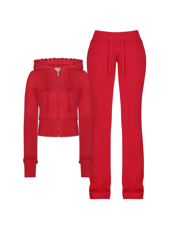 Sexy Slim Zipper Hooded Jacket Solid Color High Waist Casual Pants Set - Viewbena.com 
