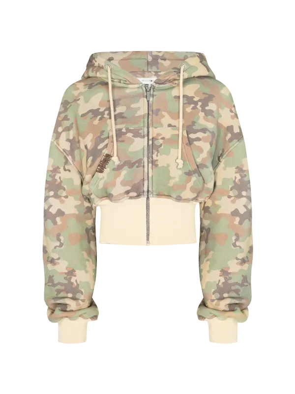 Camouflage Loose Short Zipper Hoodie - Geocici.com 