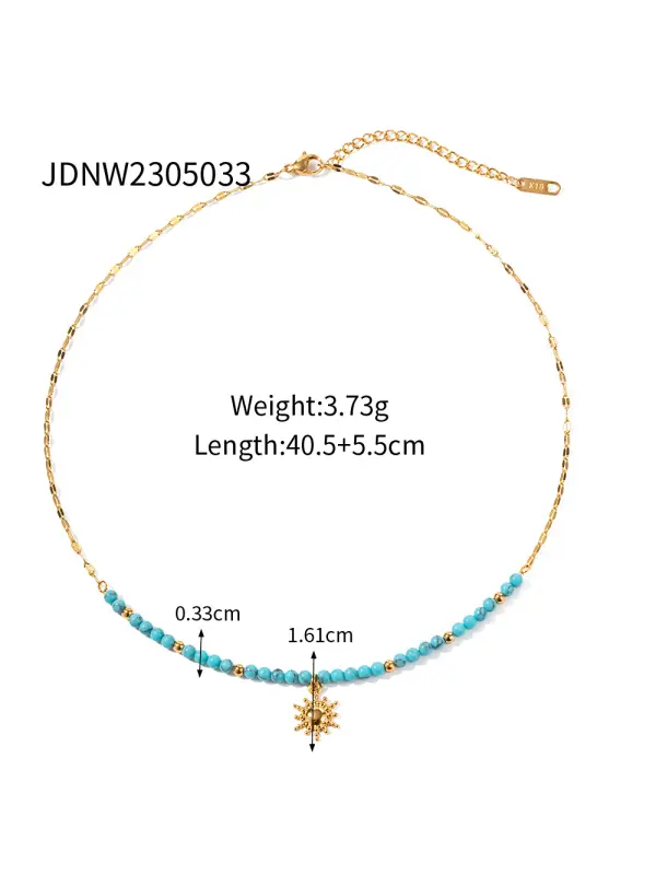 Womens Turquoise Sun Pendant Necklace - Cominbuy.com 
