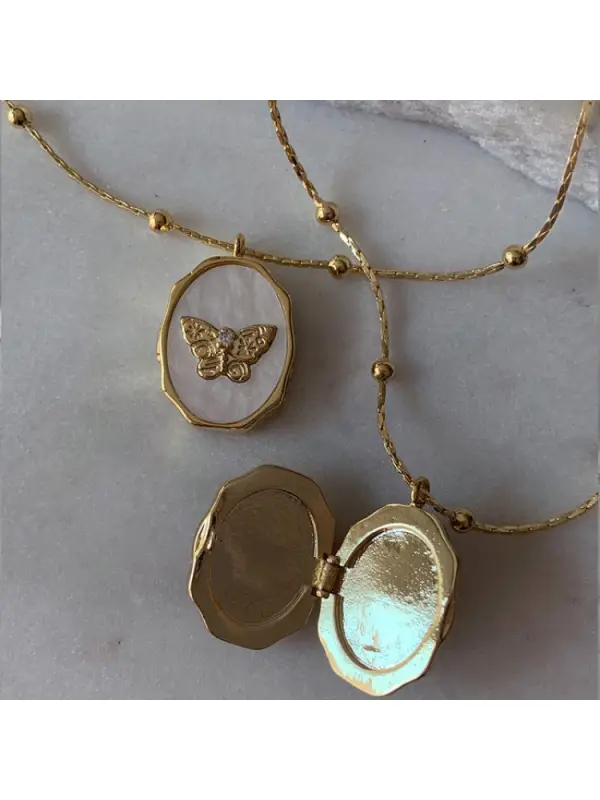Women's Butterfly Shell Album Pendant Necklace - Cominbuy.com 