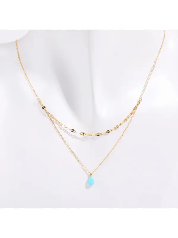 Women's Opal Blue Tear Drop Double Pendant Necklace - Geocici.com 