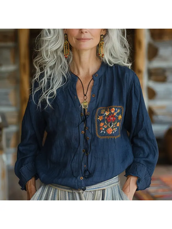 Women's Retro Ethnic Floral Shirt - Viewbena.com 