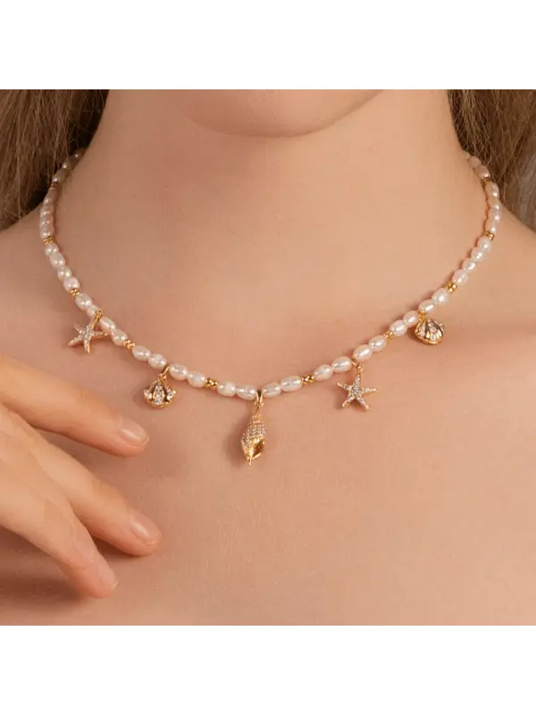 Women's Conch Shell Pendant Pearl Necklace - Geocici.com 