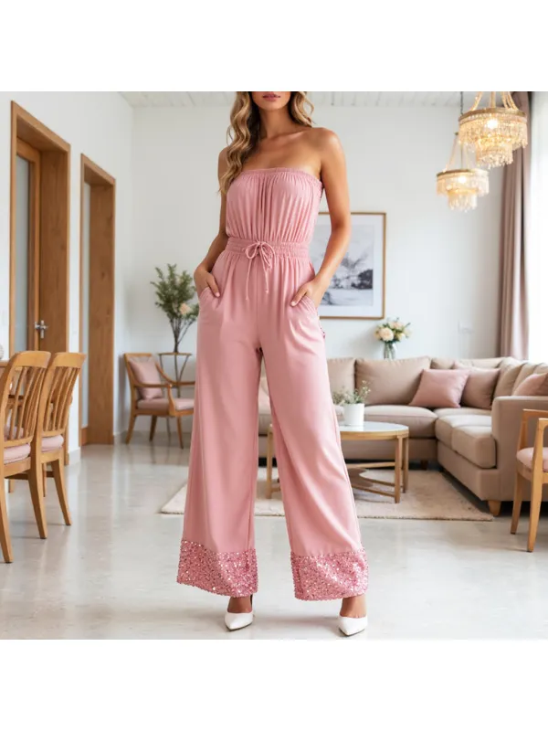 Women's Shiny Sequined Off-the-shoulder Jumpsuit - Realyiyi.com 