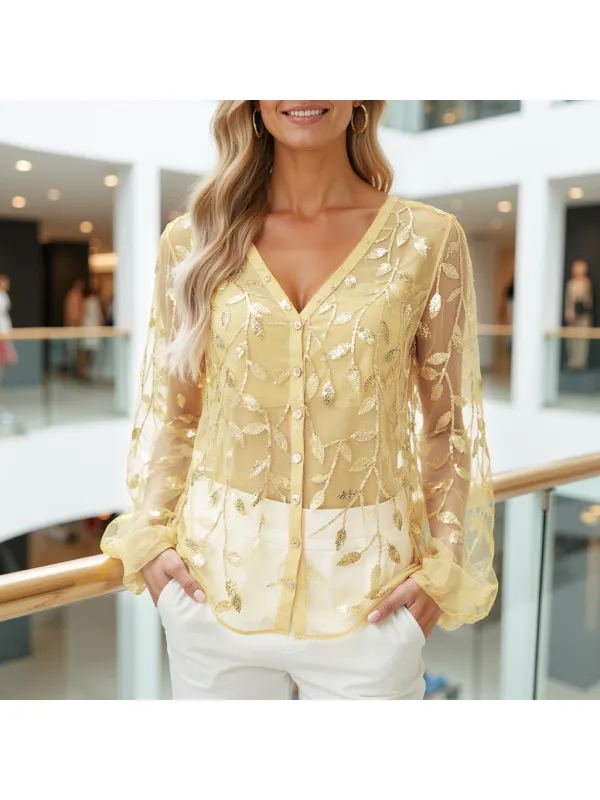 Ladies New Casual Lace Embroidery Mesh Top Shirt - Cominbuy.com 
