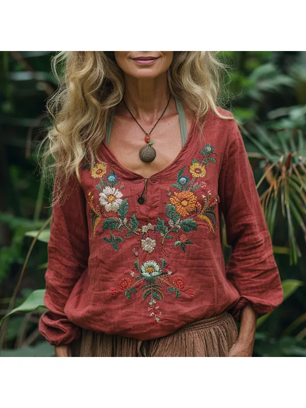 Vacation Ethnic Print Long Sleeve Shirt - Tulipace.com 