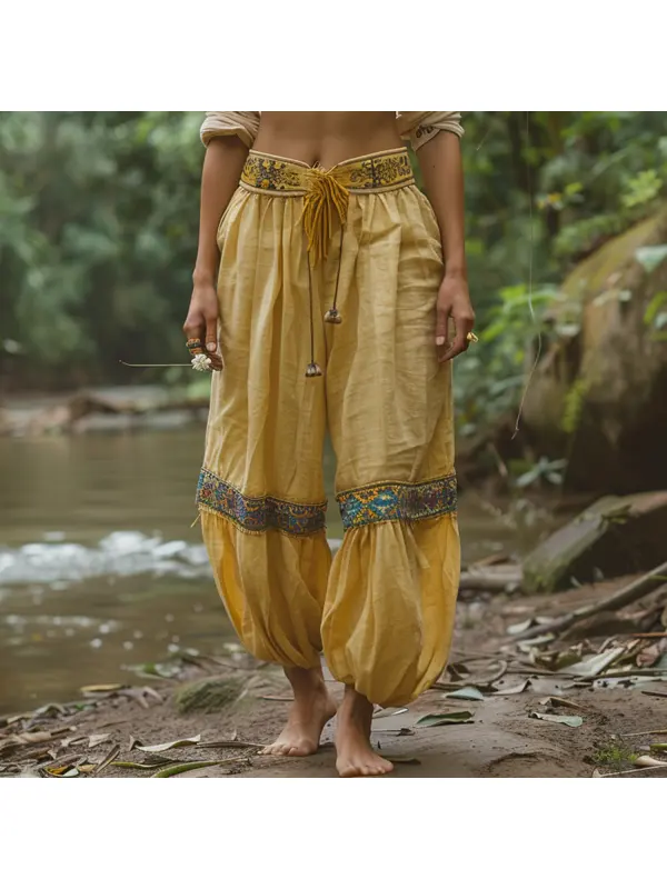 Women's Casual Retro Oversized Cotton And Linen Trousers - Cominbuy.com 