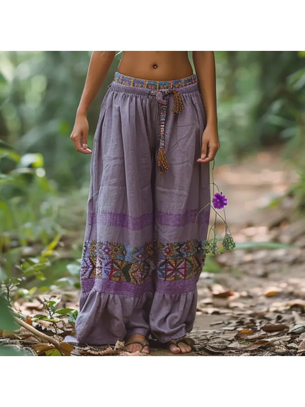 Outdoor Vacation Ethnic Print Cotton And Linen Trousers - Cominbuy.com 