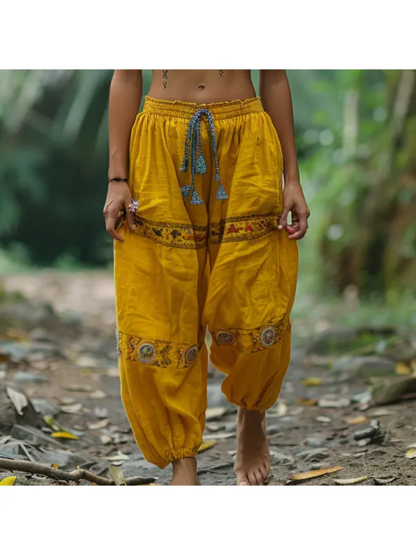 Ethnic Retro Oversized Cotton And Linen Trousers - Cominbuy.com 