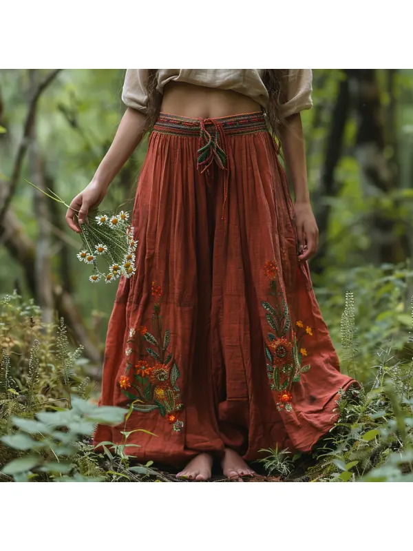 Ethnic Print Oversized Cotton And Linen Trousers - Cominbuy.com 