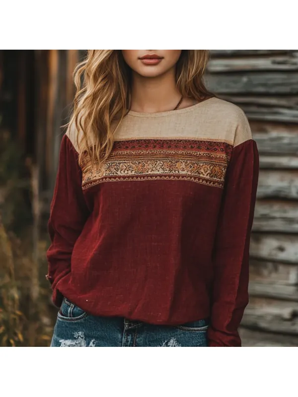 Retro Bohemian Tribal Art Embroidery Print Cotton And Linen Loose Shirt - Cominbuy.com 