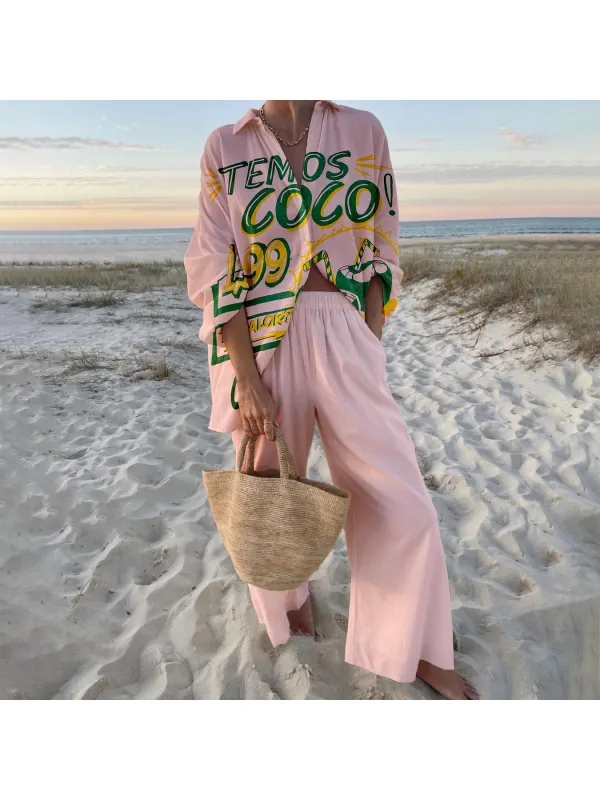 Chic Pink Holiday Print Two Piece Set - Realyiyi.com 