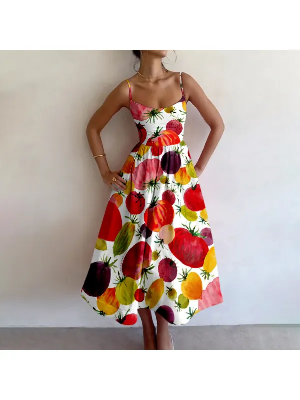 Resort Style Tropical Fruit Print Slip Dress - Realyiyi.com 