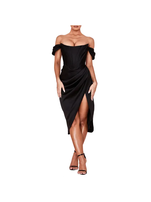 Women's Elegant New Satin Off-the-shoulder Dress - Viewbena.com 