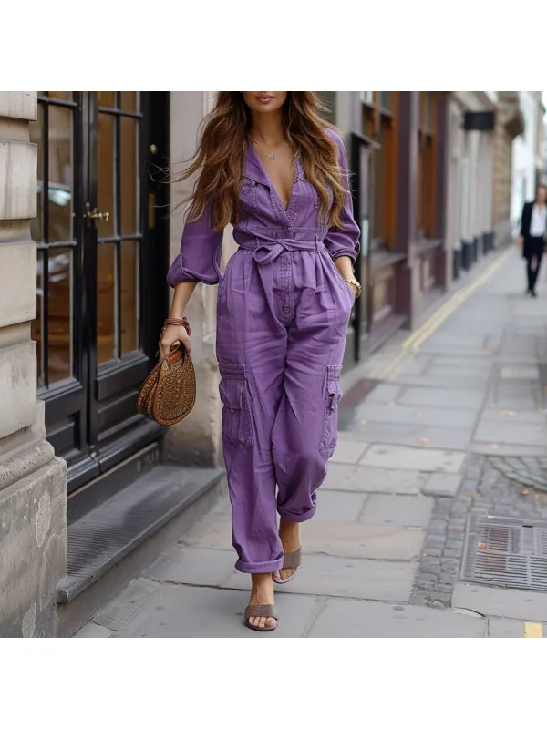 Women's Pocket Belt Design Jumpsuit - Hoplady.chimpone.com 