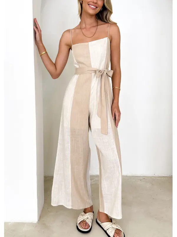 Linen Suspender Wide-leg Jumpsuit - Viewbena.com 