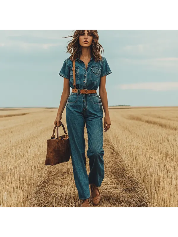 Women's Rustic Denim Elegance Casual Jumpsuit - Localziv.com 