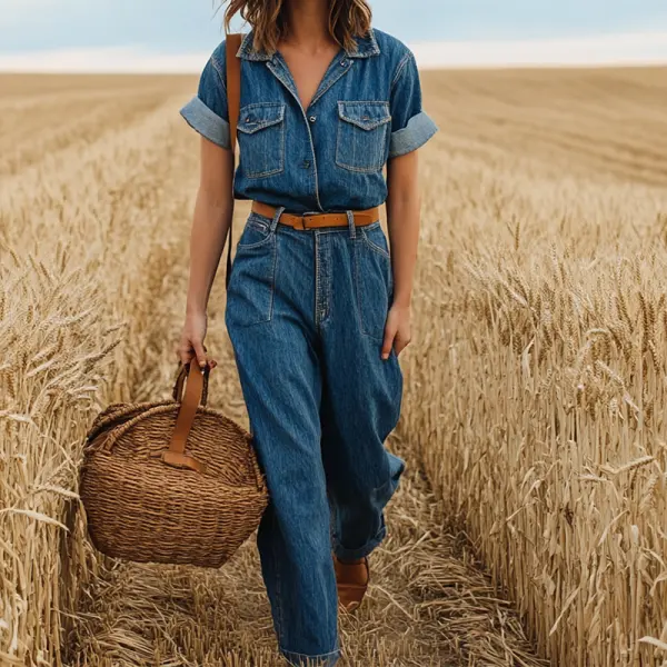Women's Vintage Wide-Leg Denim Elegance Pants - Ootdyouth.com 