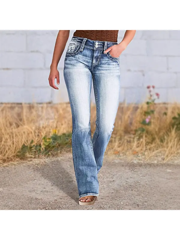 Vintage Embroidered Micro Stretch Jeans - Cominbuy.com 