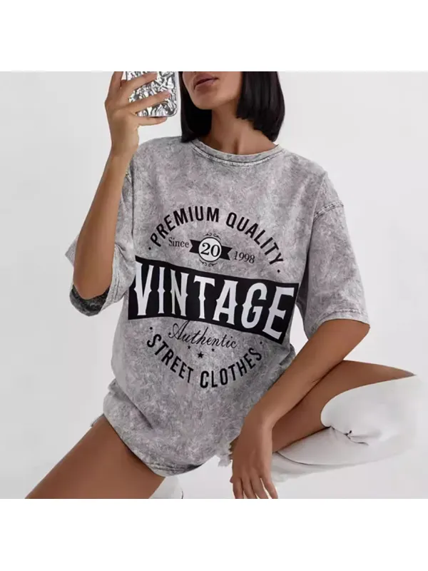 Vintage Washed And Distressed Design Cotton T-shirt - Cominbuy.com 