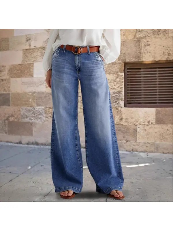 Vintage Embroidered Stretch Wide Leg Jeans - Cominbuy.com 