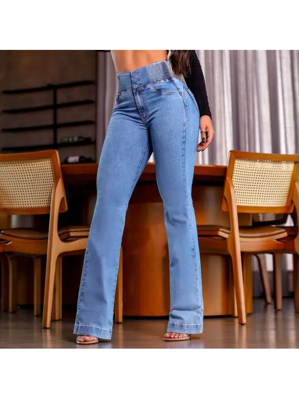 Elasticated Waistband High Waisted Stretch Skinny Micro Slim Hip Lifting Denim Trousers - Cominbuy.com 
