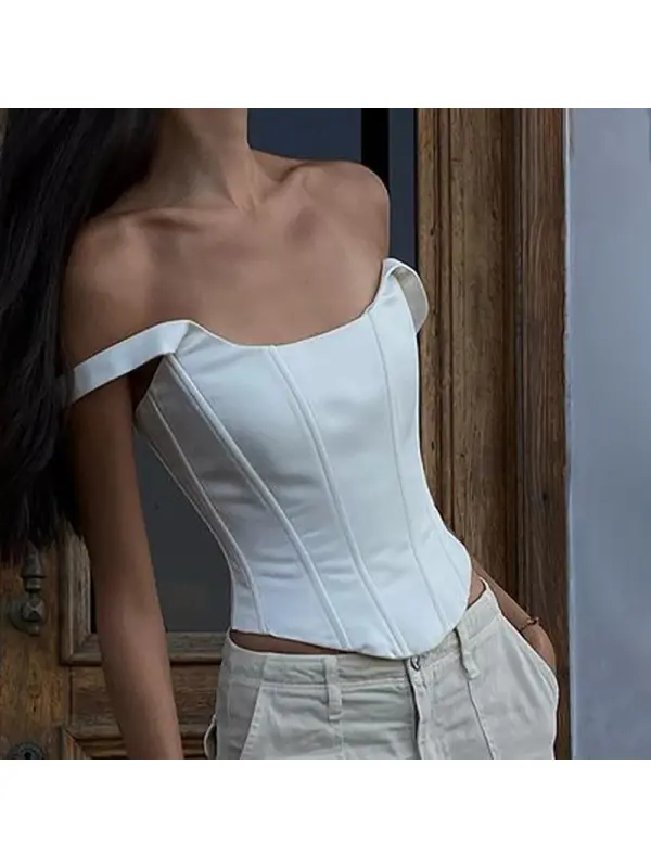 Solid Color Sexy Fishbone Square Neck Vest Top - Cominbuy.com 
