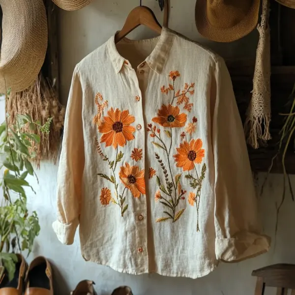 Vintage Floral Art Button Down Casual Blouse - Anurvogel.com 