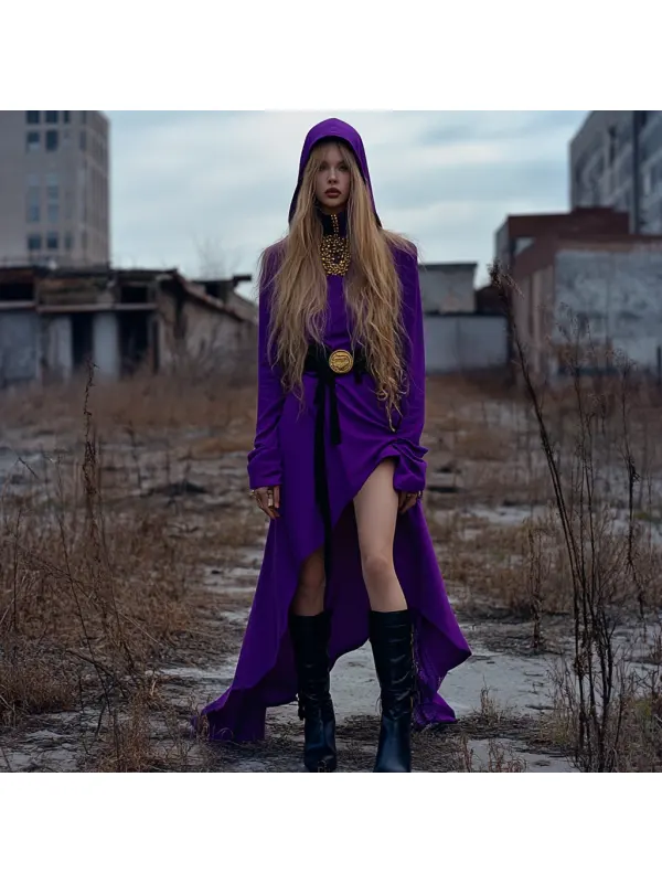 Wasteland Style Solid Color Doomsday Ruins Hooded Dress - Cominbuy.com 