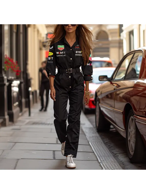 Fashionable Racing Design Long Sleeve Jumpsuit - Cominbuy.com 