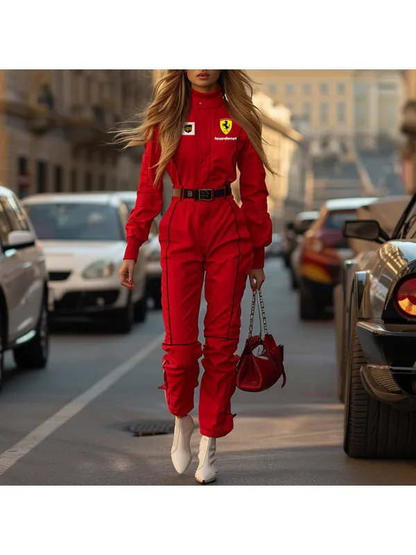 Fashion Racing Long Sleeve Jumpsuit - Cominbuy.com 