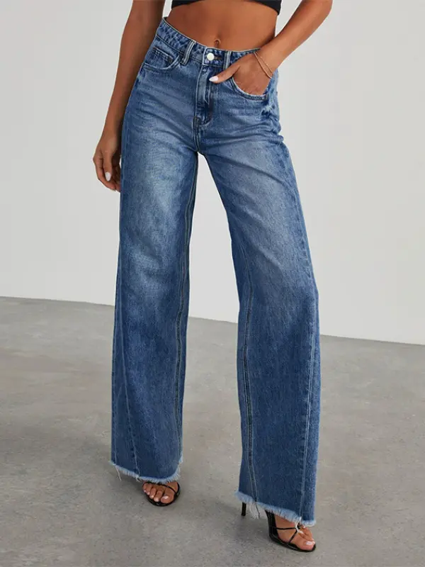 Women's Elegant Loose Casual Wash Jeans With Rough Edge - Realyiyi.com 