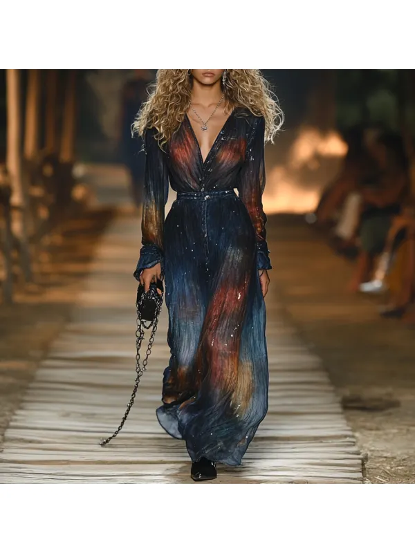 Women's Fashion Starry Sky Printed Long Sleeve Jumpsuit - Viewbena.com 