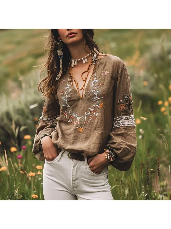 Bohemian Embroidered Blouse In A Floral Field - Tulipace.com 