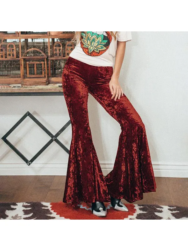 Western Vintage Outdoor Velvet Flared Pants Women's Casual Slim Fit Trousers - Realyiyi.com 