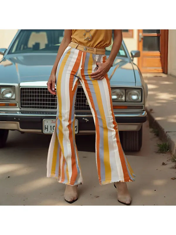 Western Retro Outdoor Floral Flared Pants Women's Casual Slim Fit Trousers - Realyiyi.com 