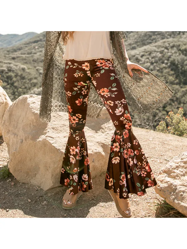 Western Retro Outdoor Floral Flared Pants Women's Casual Slim Fit Trousers - Viewbena.com 