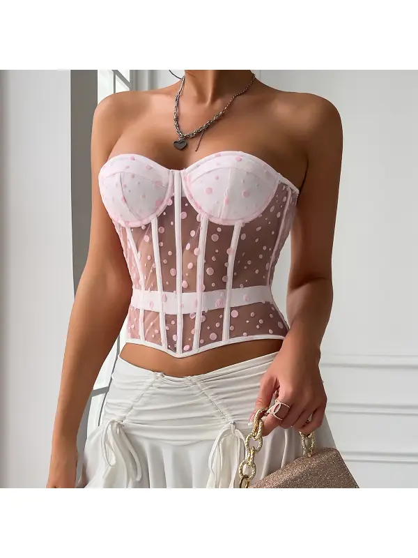 Women's Clothing Hot Girl Spring And Summer Polka Dot Pure Desire Fishbone Waist Shaping Chest Vest - Cominbuy.com 