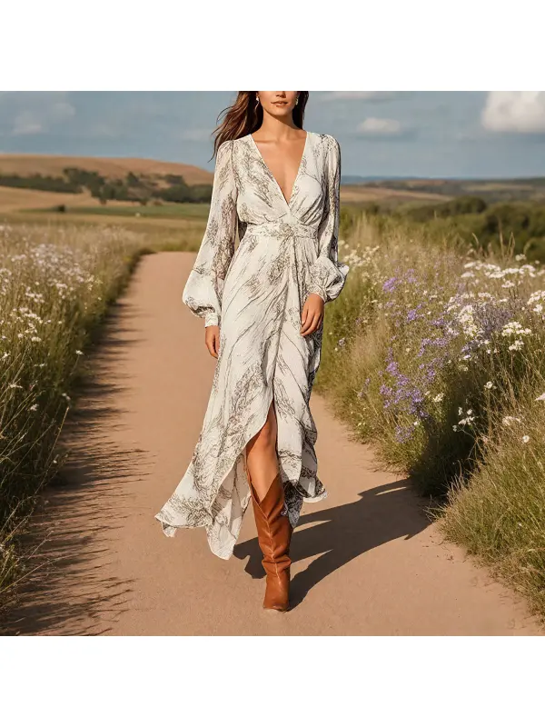 Women's Bohemian Design Printed Waist Chiffon Long Skirt - Realyiyishop.com 