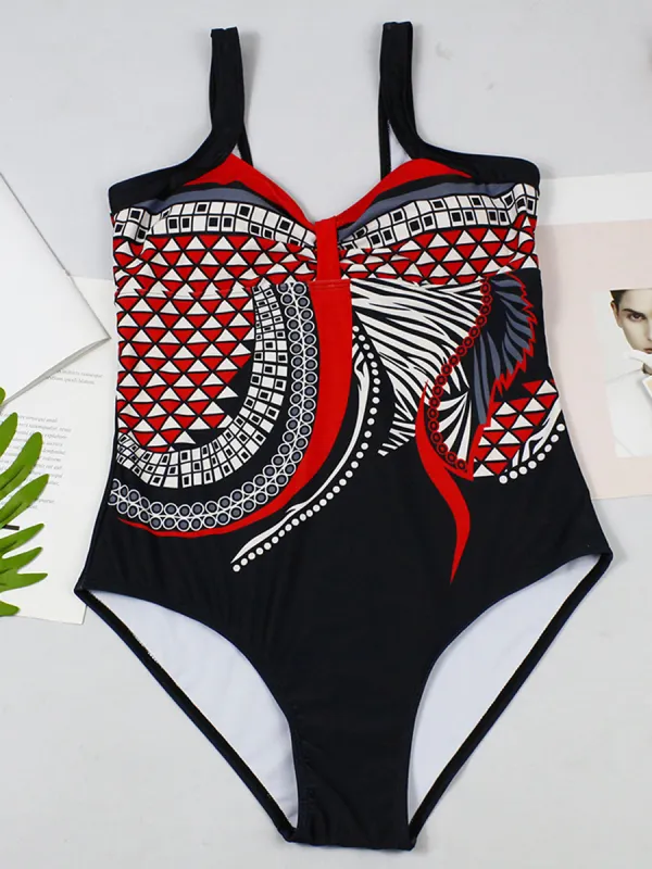 Sling Retro Print Ladies One-piece Sexy Backless Swimsuit - Realyiyishop.com 