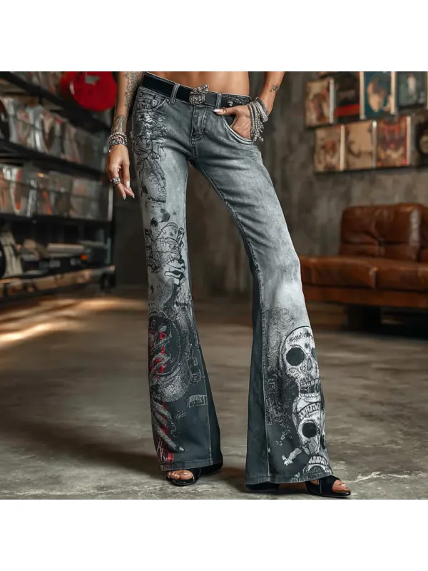 Women's Punk Rock Skull Flared Print Casual Pants - Geocici.com 