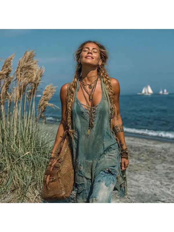 Bohemian Ethnic Distressed Casual Vest - Geocici.com 