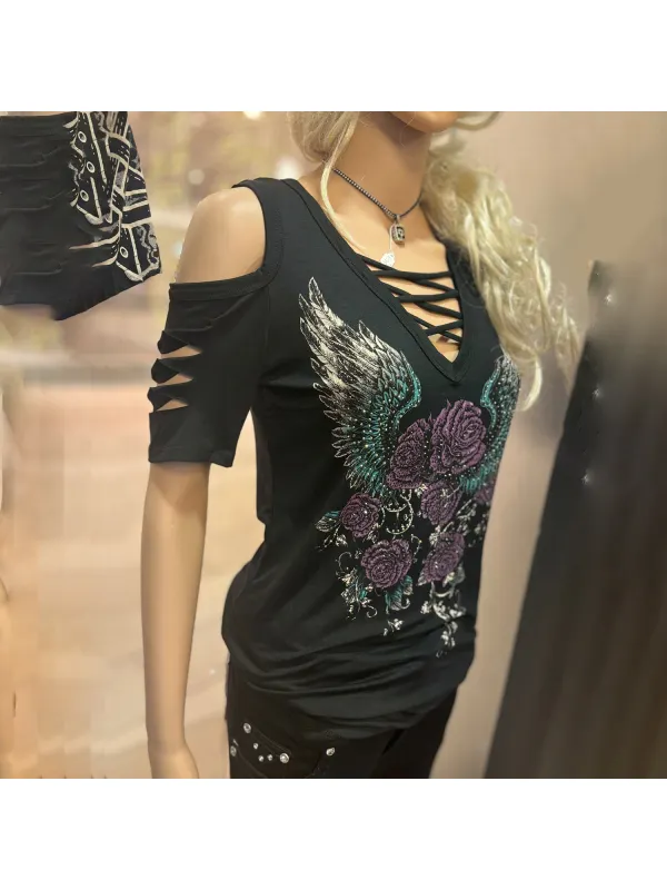 Fashion Angel Wings Print T-shirt - Geocici.com 