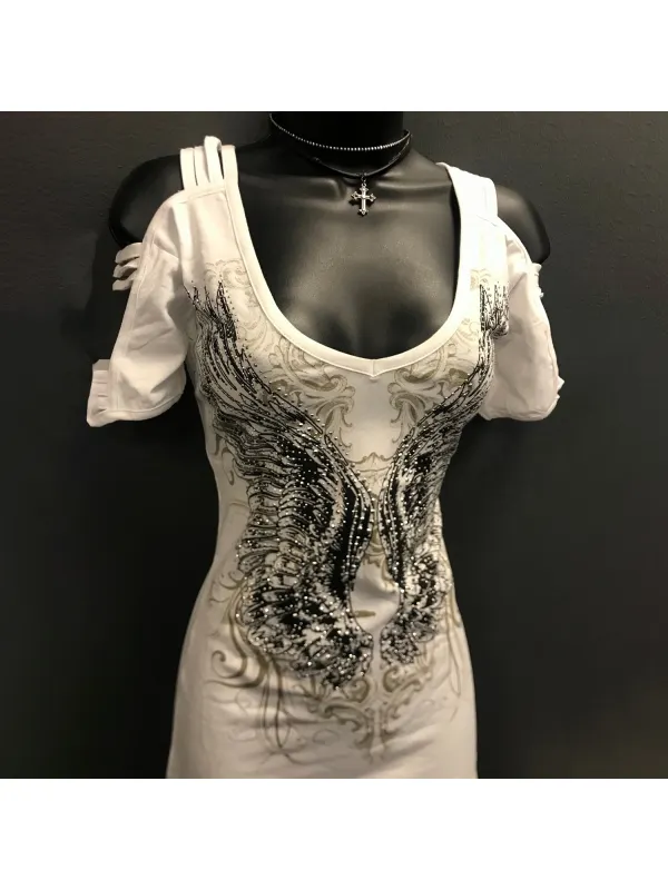 Women's Cross Wings Print T-Shirt - Geocici.com 